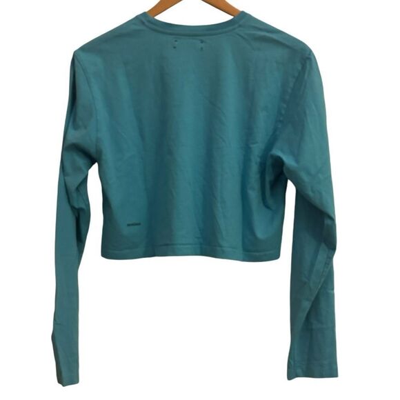 Pangaia Organic Cotton Long Sleeve Blue Crewneck Cropped Top Boxy Shirt Small - Picture 3 of 5